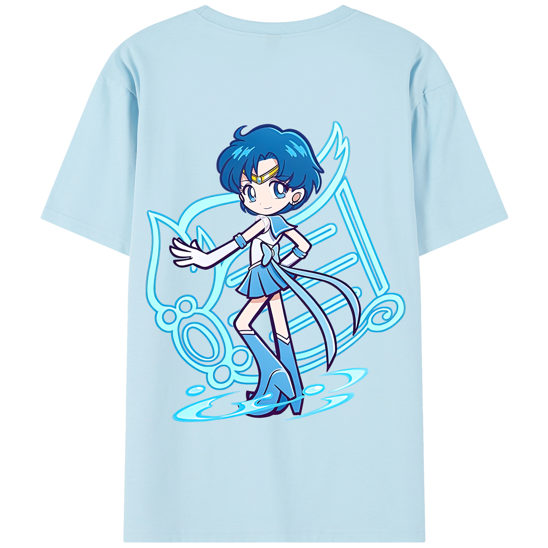（画像用） 美少女戦士セーラームーン 水野 亜美 みずの あみ Sailor Moon Mizuno Ami 綿100％半袖Tシャツ（背面プリント）